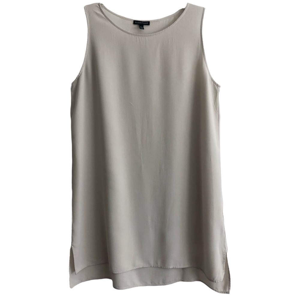 Eileen Fisher Sand Silk Sleeveless Tan Dress M